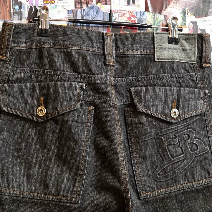 [BUNJANG] FUBU Grey Wide Denim Pants Pocket Detail / 후부 포켓 포인트 그레이 와이드 데님 팬츠