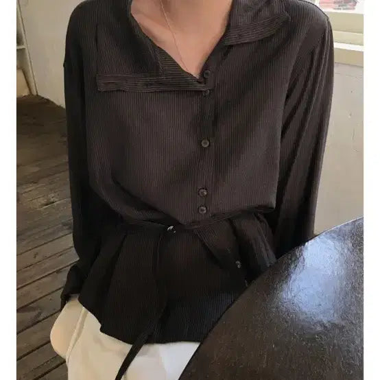[BUNJANG] Brown Stripe Blouse / 브라운 스트라이프 블라우스 @새옷
