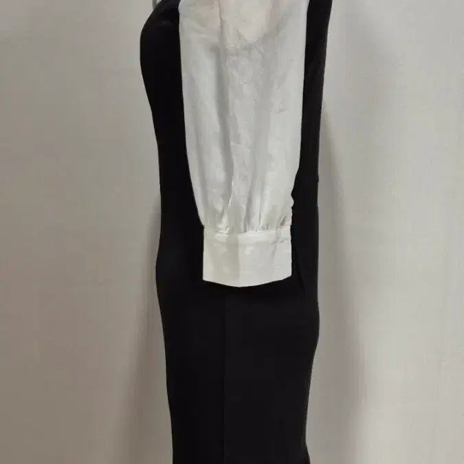 [BUNJANG] Colorblock Ribbon Frill Dress / 배색 리본 블랙 원피스 프릴 스커트 55-66 op12