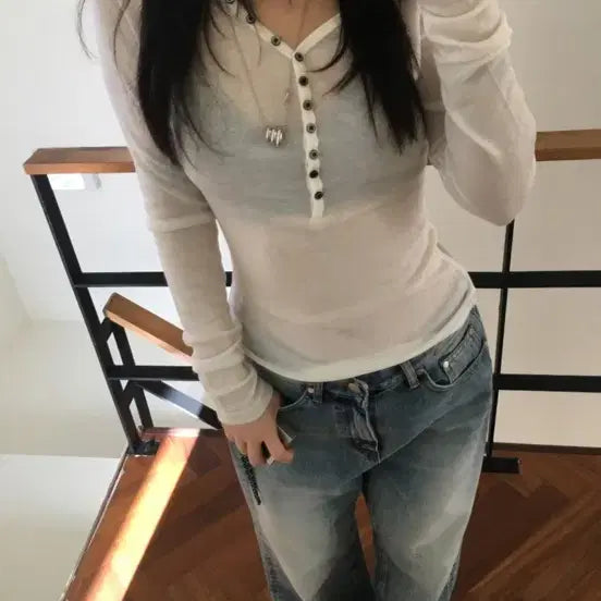 [BUNJANG] Our Cabinet Button Tea Ivory Shirt / 아워캐비넷 버튼티 아이보리