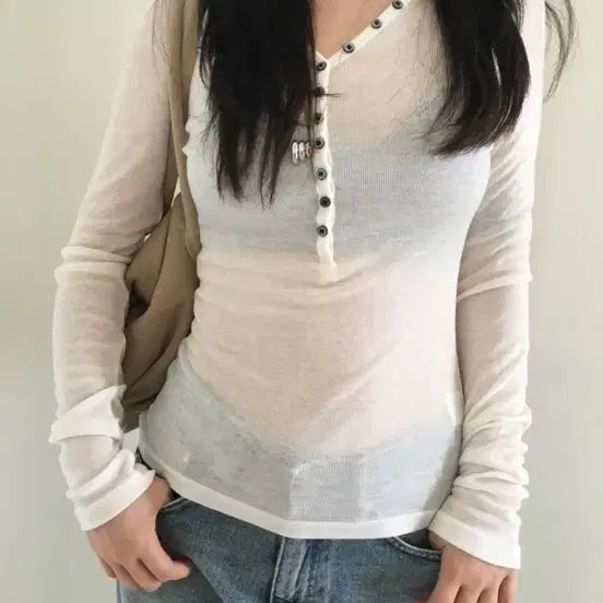 [BUNJANG] Our Cabinet Button Tea Ivory Shirt / 아워캐비넷 버튼티 아이보리