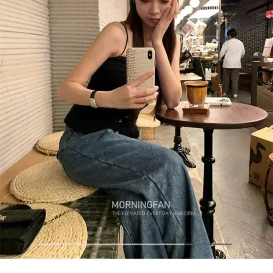 [SOLD OUT] 파리지앵바이브 다이아퀄팅 스트레이트 데님팬츠