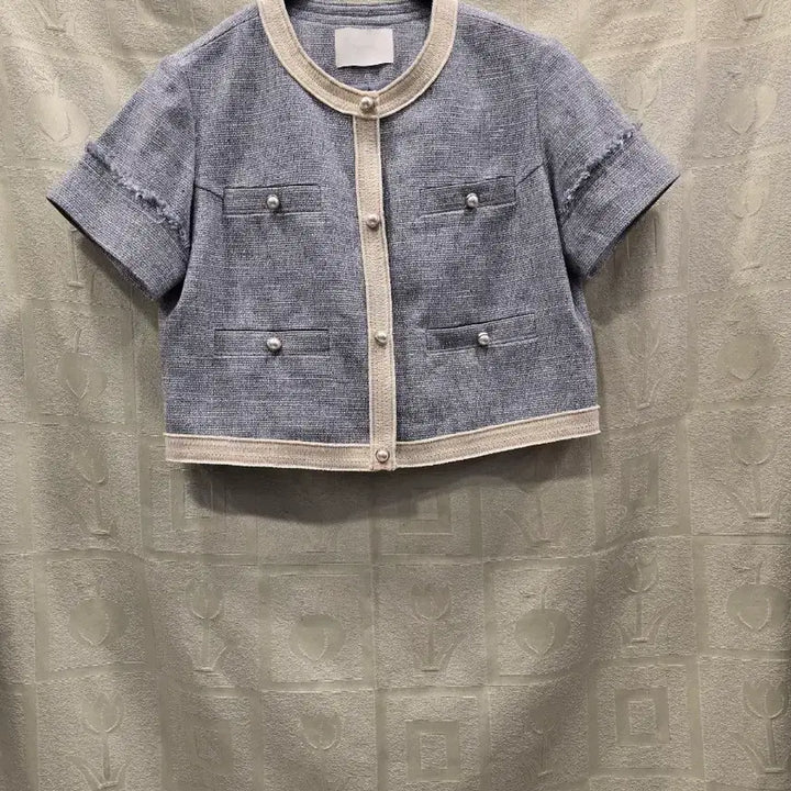 [BUNJANG] Frontrow Tweed Crop Jacket Light Blue / 프론트로우 트위드 크롭 자켓 라이트 블루 44~55