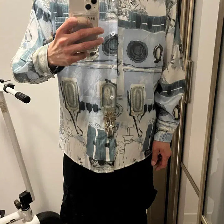 [BUNJANG] Unique Pattern Flowy Shirt (F) / (땡처리)유니크패턴 찰랑셔츠(F)100-105