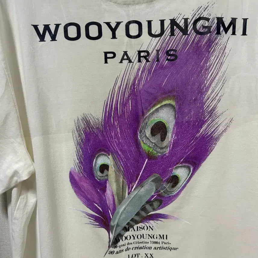 [BUNJANG] Wooyoungmi Feather Short Sleeve T-Shirt White / 우영미 깃털 반팔 화이트 50