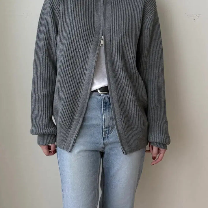 [BUNJANG] LUMOND Cotton Two-Way Zip-Up Knit Cardigan Gray / [새상품]루몽드 코튼 투웨이 집업 니트 가디건 그레이