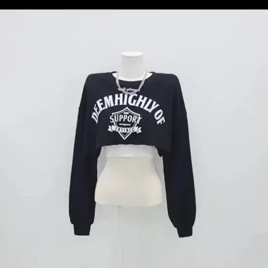 [BUNJANG] Cropped Cut-Out Sweatshirt Layered Long-Sleeve T-Shirt / 크롭 컷팅 맨투맨 레이어드 긴팔티