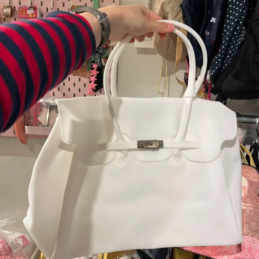 [BUNJANG] Jelly Birkin Large White PVC Tote Bag / 젤리버킨 L 화이트