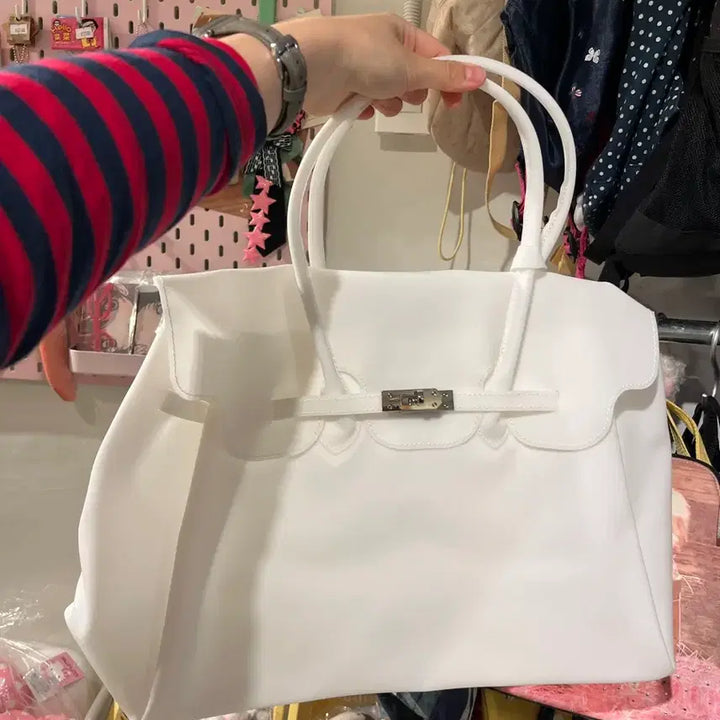 [BUNJANG] Jelly Birkin Large White PVC Tote Bag / 젤리버킨 L 화이트