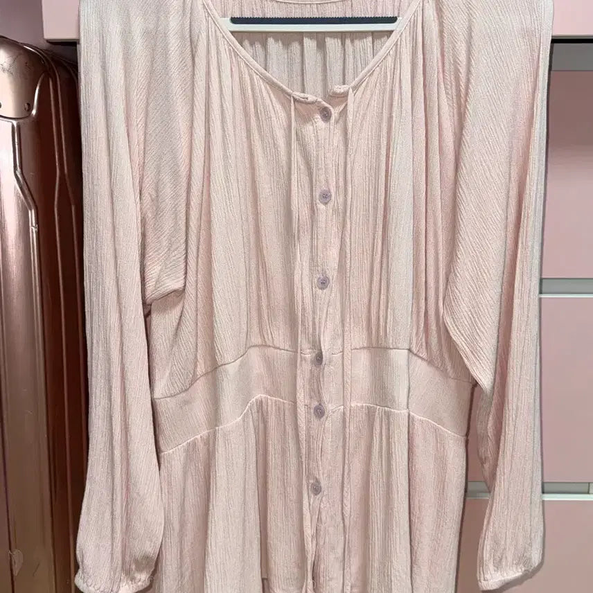 [BUNJANG] 66Girls Pink Ribbon Blouse Oversized Shirt / 정가2.5)육육걸즈 블라우스 핑크 리본 셔츠 오버핏 빅사이즈