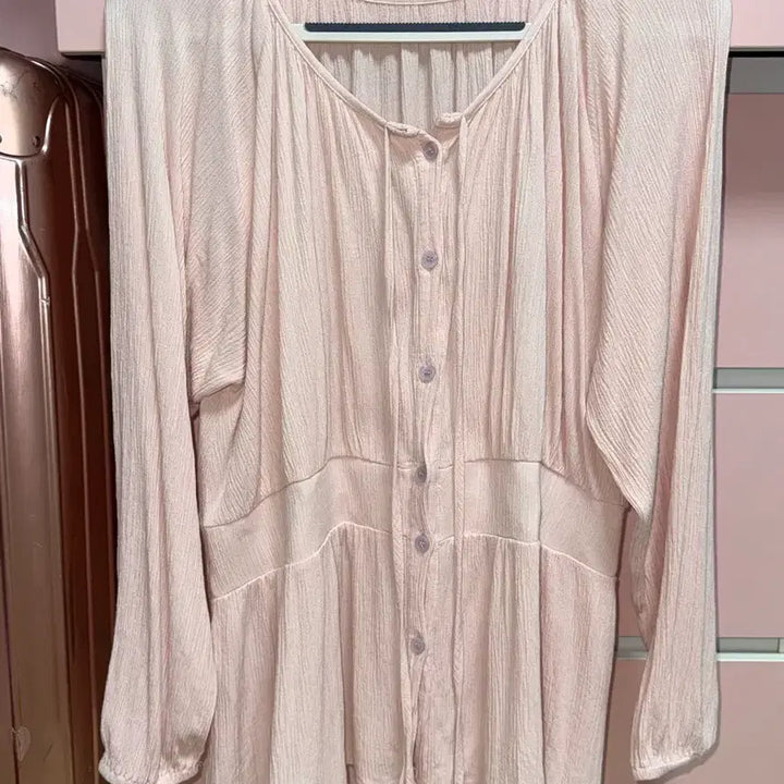[BUNJANG] 66Girls Pink Ribbon Blouse Oversized Shirt / 정가2.5)육육걸즈 블라우스 핑크 리본 셔츠 오버핏 빅사이즈