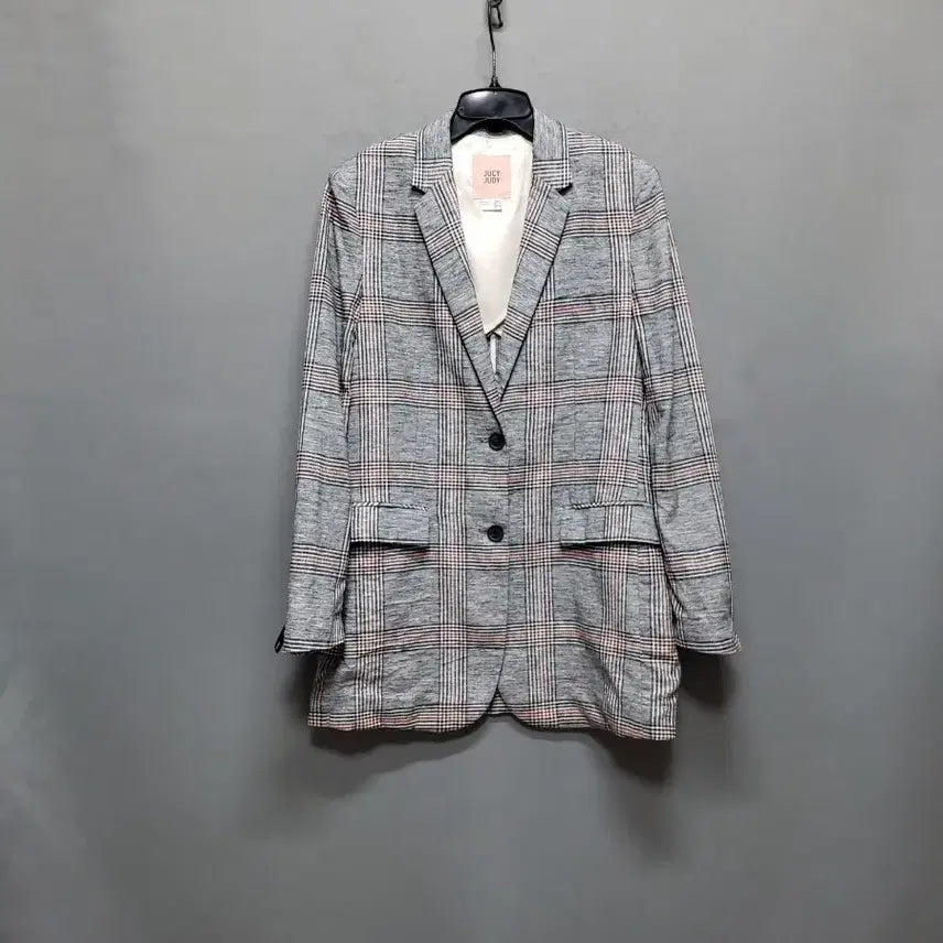 [BUNJANG] Jucy Judy Linen Check Jacket with Shoulder Pads / 쥬시쥬디 어깨패드 린넨 체크자켓