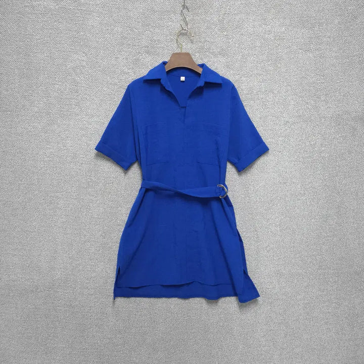 [BUNJANG] JOLI Linen-like Blue Belted Dress / JOLI 여성 린넨라이크 블루 벨트 원피스 free