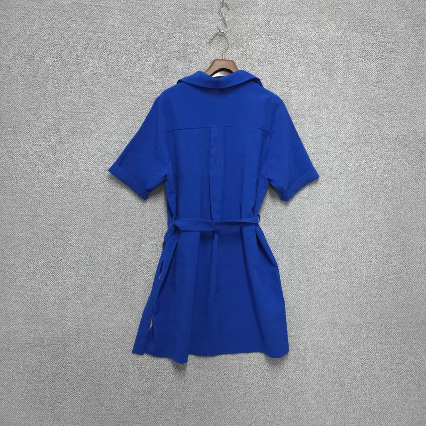 [BUNJANG] JOLI Linen-like Blue Belted Dress / JOLI 여성 린넨라이크 블루 벨트 원피스 free
