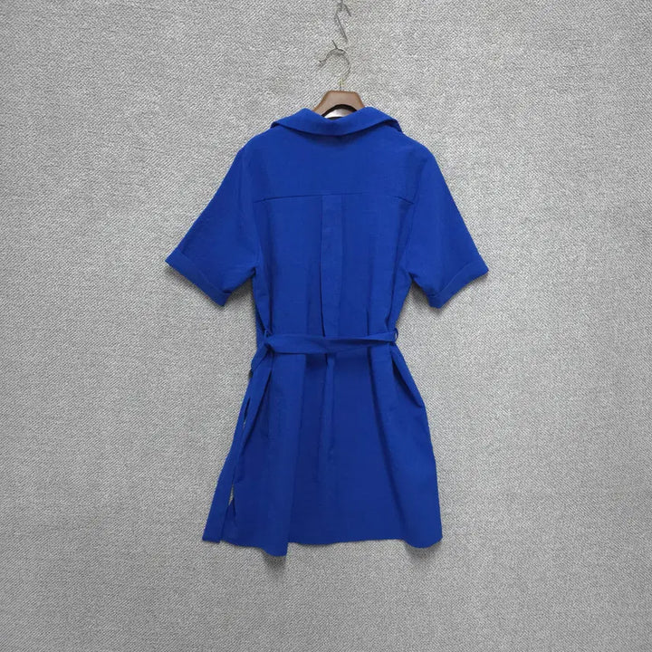 [BUNJANG] JOLI Linen-like Blue Belted Dress / JOLI 여성 린넨라이크 블루 벨트 원피스 free