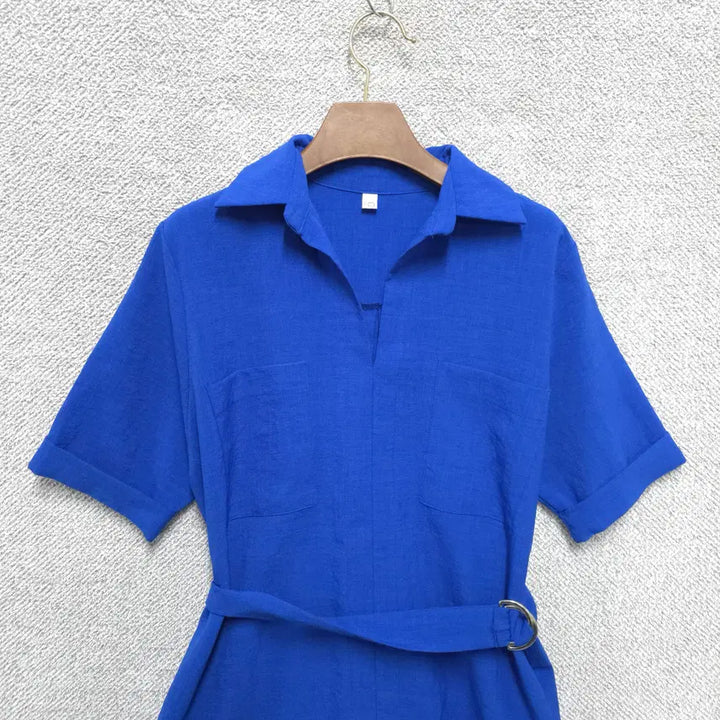 [BUNJANG] JOLI Linen-like Blue Belted Dress / JOLI 여성 린넨라이크 블루 벨트 원피스 free