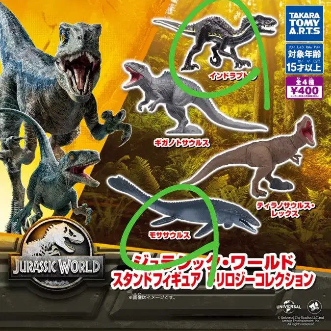 [BUNJANG] Jurassic World Stand Figure Collection Bundle / 쥬라기월드 스탠드 피규어 컬렉션 가챠 인도랩터, 모사사우루스 일괄 판매