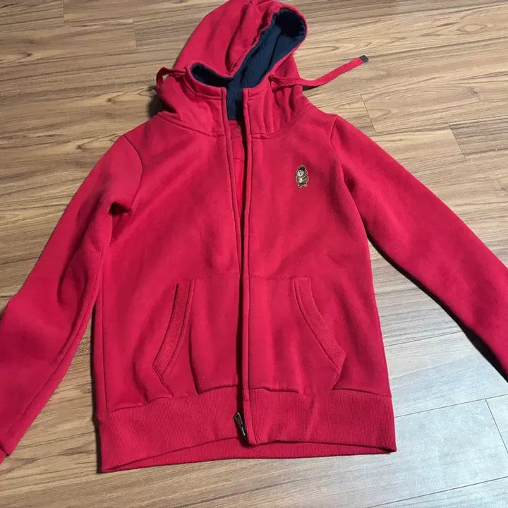 [BUNJANG] Acid Bear Embroidered Fleece Hooded Zip-Up - Red 90 / 에이시드 베어 자수 기모 후드 집업 - 레드 90