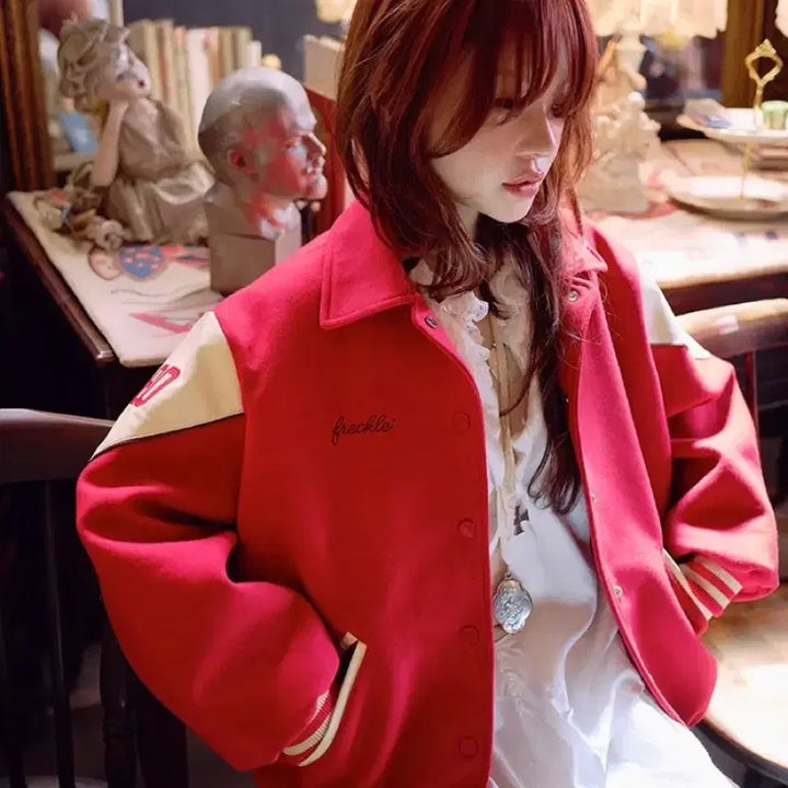 [BUNJANG] Freckle Oversized Varsity Wool Jacket Red / 택포)프레클 오버사이즈 바시티 울 자켓 freckle