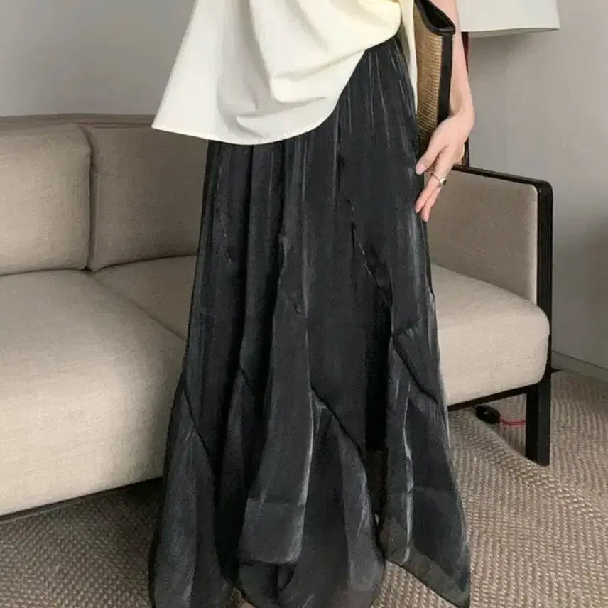 [SOLD OUT] 블랙 광택 롱 스커트