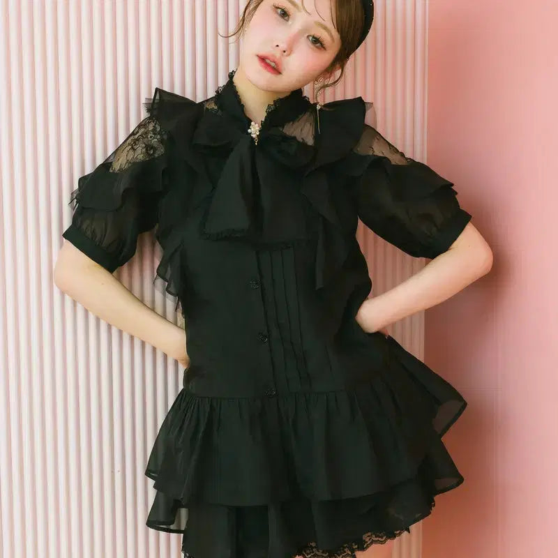 [BUNJANG] ROJITA Sheer Tunic Short Sleeve Blouse / 로지타 ROJITA 시어 튜닉 반팔 블라우스