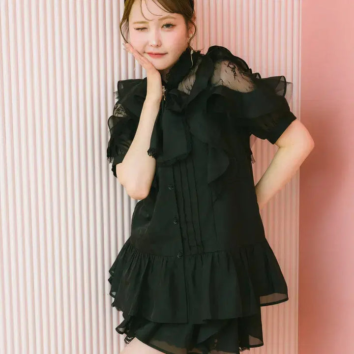 [BUNJANG] ROJITA Sheer Tunic Short Sleeve Blouse / 로지타 ROJITA 시어 튜닉 반팔 블라우스