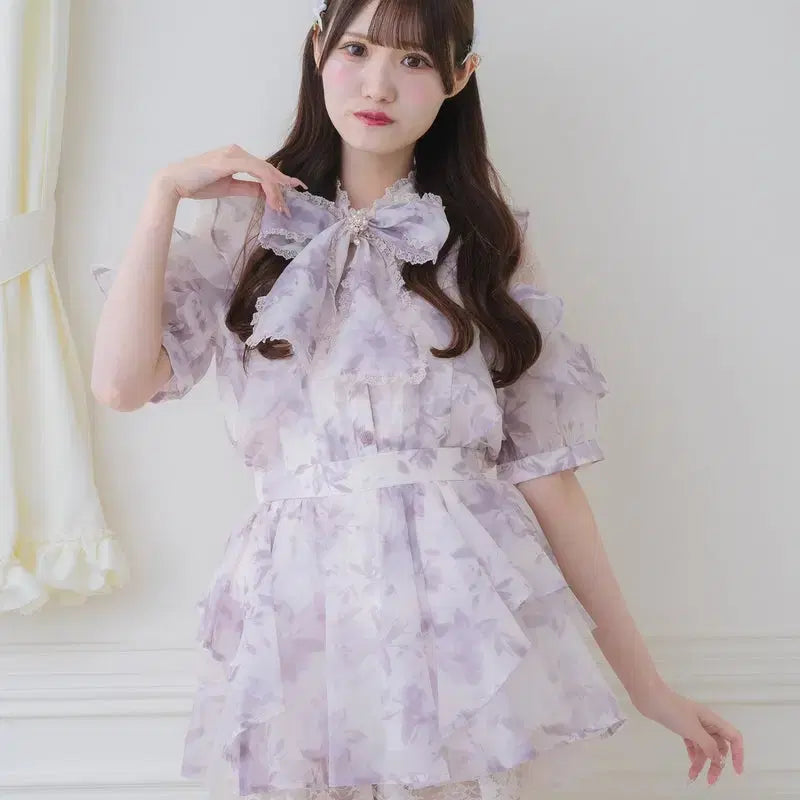 [BUNJANG] ROJITA Sheer Tunic Short Sleeve Blouse / 로지타 ROJITA 시어 튜닉 반팔 블라우스
