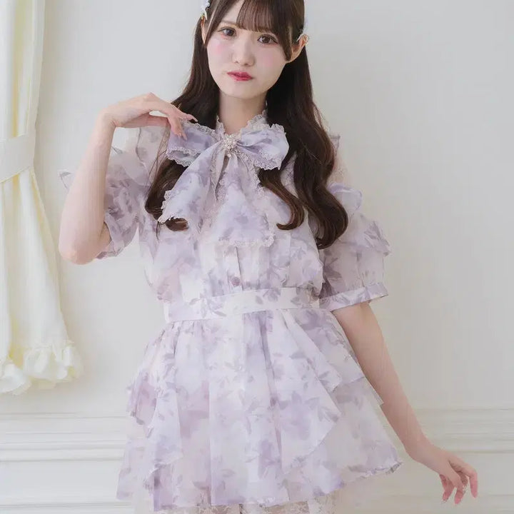[BUNJANG] ROJITA Sheer Tunic Short Sleeve Blouse / 로지타 ROJITA 시어 튜닉 반팔 블라우스
