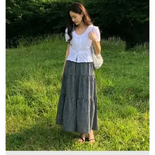[BUNJANG] Ordinaryment Kie Check Long Skirt / 오디너리먼트 키에 체크 롱스커트