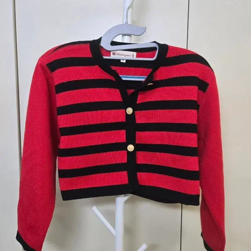 [BUNJANG] Mintricgrace Red and Black Striped Cardigan / Mintricgrace 레드 블랙 스트라이프 가디건