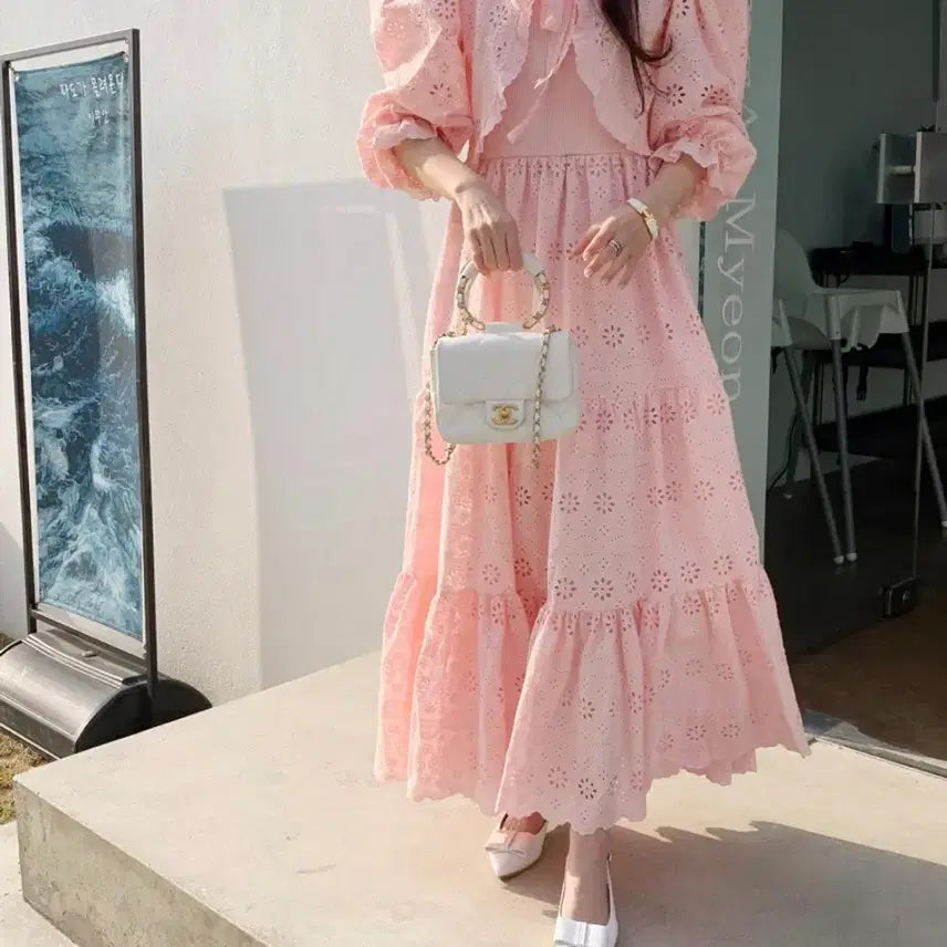 [BUNJANG] ByCini Bolero Punching Dress Pink / 바이씨니 볼레로펀칭원피스 핑크 키작녀