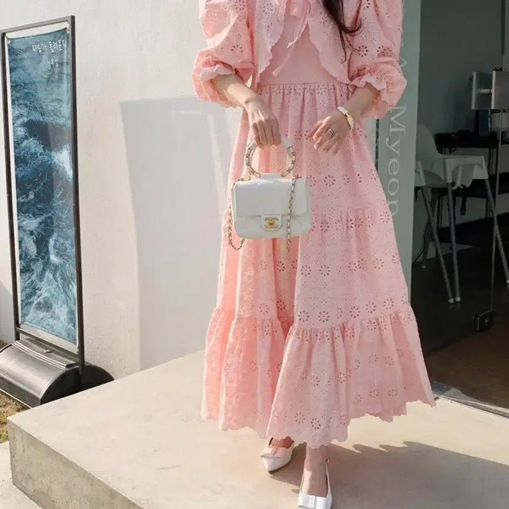 [BUNJANG] ByCini Bolero Punching Dress Pink / 바이씨니 볼레로펀칭원피스 핑크 키작녀