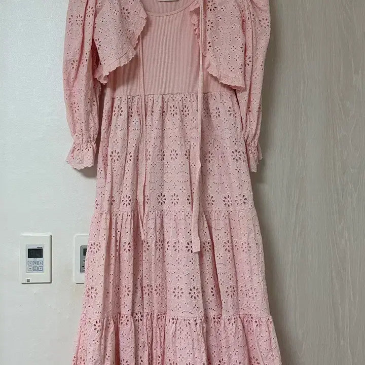 [BUNJANG] ByCini Bolero Punching Dress Pink / 바이씨니 볼레로펀칭원피스 핑크 키작녀