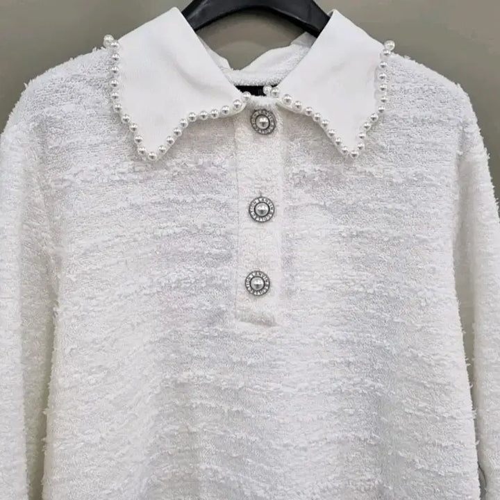 [BUNJANG] LANVIN Ivory Pearl Trimmed Collar Top / LANVIN 랑방 아이보리 진주 트리밍 카라탑