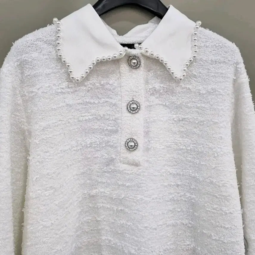 [BUNJANG] LANVIN Ivory Pearl Trimmed Collar Top / LANVIN 랑방 아이보리 진주 트리밍 카라탑
