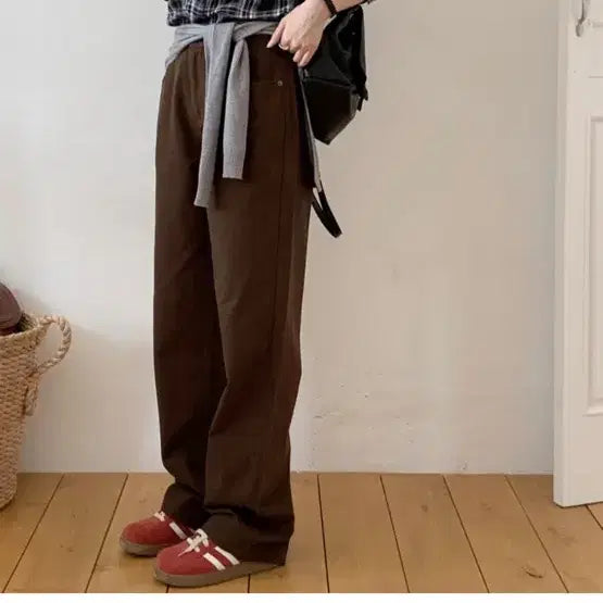 [BUNJANG] Wide Cotton Pants - Assorted Colors / 와이드 면 팬츠(베이지,핑크,갈색)