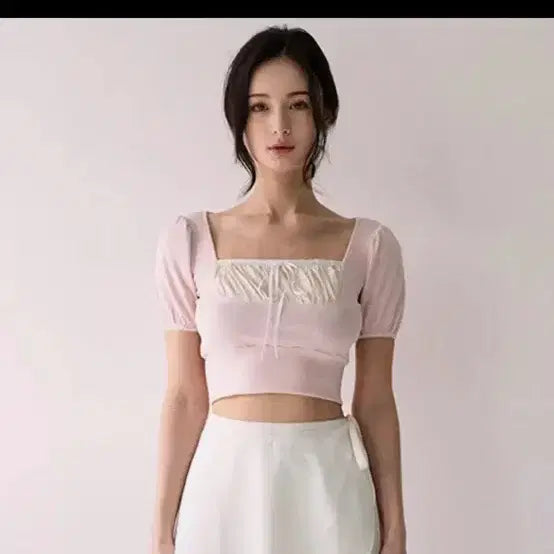 [BUNJANG] Not Your Roses Daisy Top Pink Ribbon Crop Blouse / 낫유어로즈 데이지 탑 핑크 리본 크롭 블라우스