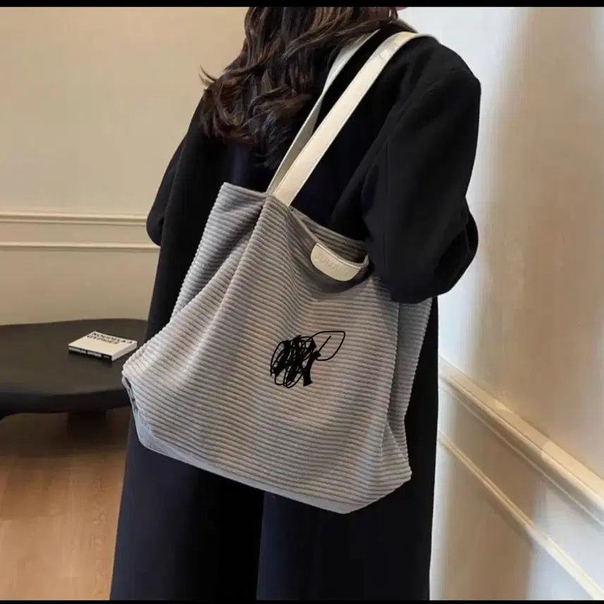 [BUNJANG] Corduroy Gray Tote Bag / 코듀로이  그레이. ///.  토트백 중.  가방