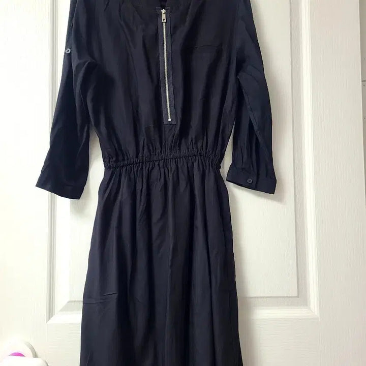 [BUNJANG] Black Zipper Point Waist Banding Long Dress / 블랙 지퍼 포인트 허리 밴딩 원피스