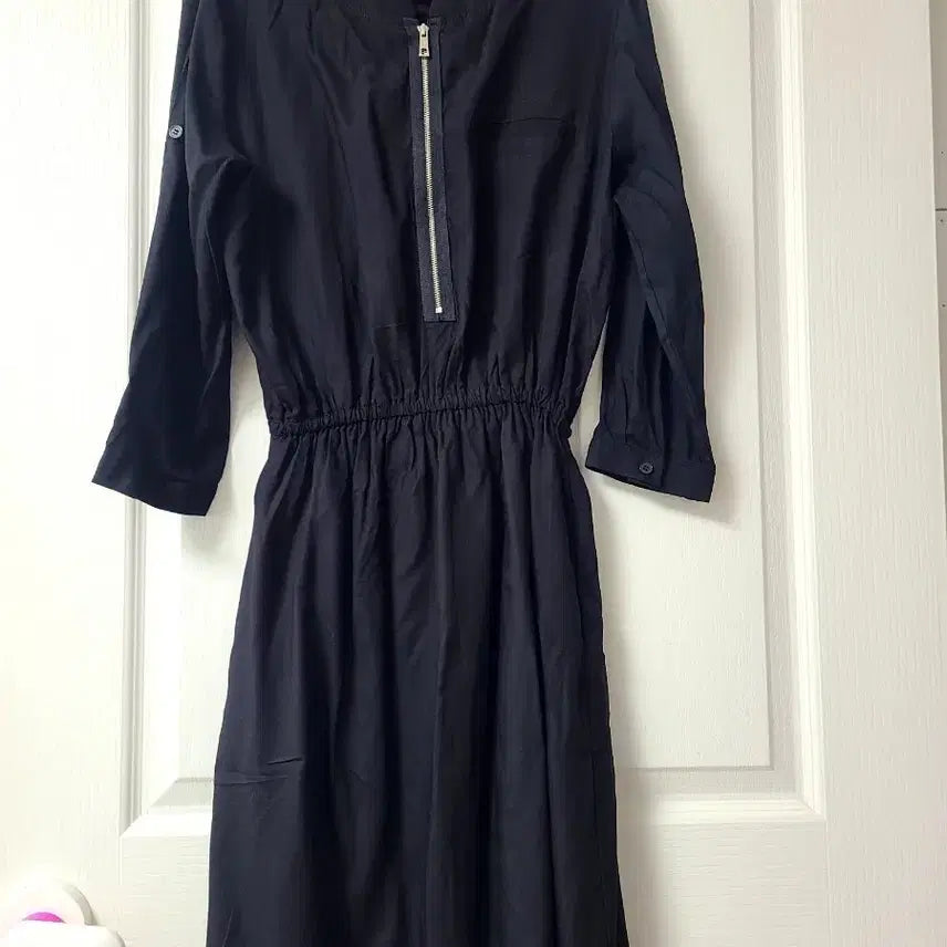 [BUNJANG] Black Zipper Point Waist Banding Long Dress / 블랙 지퍼 포인트 허리 밴딩 원피스