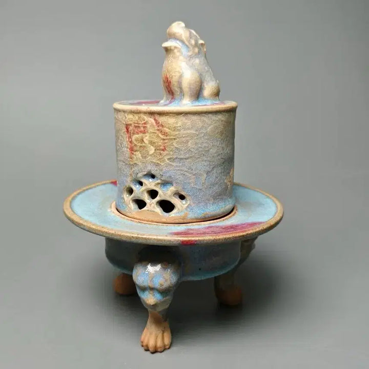 [BUNJANG] Yoon Gyunyo Celadon Carved Dragon Pillow Incense Burner - Chinese Antique Ceramic Art Collectible / 원 균요 운문 수면족 기린뉴 향로 중국도자기 골동품 미술품 수집품