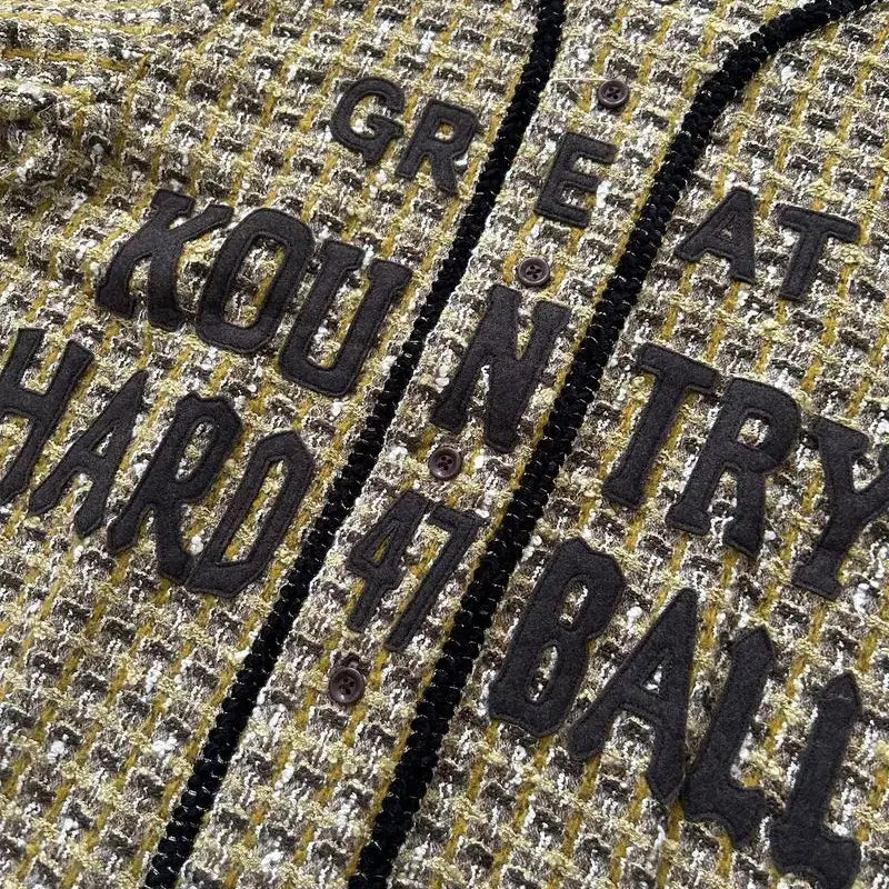[BUNJANG] KAPITAL Tweed Baseball Shirt Yellow Size 3 / KAPITAL 캐피탈 트위드 야구 셔츠