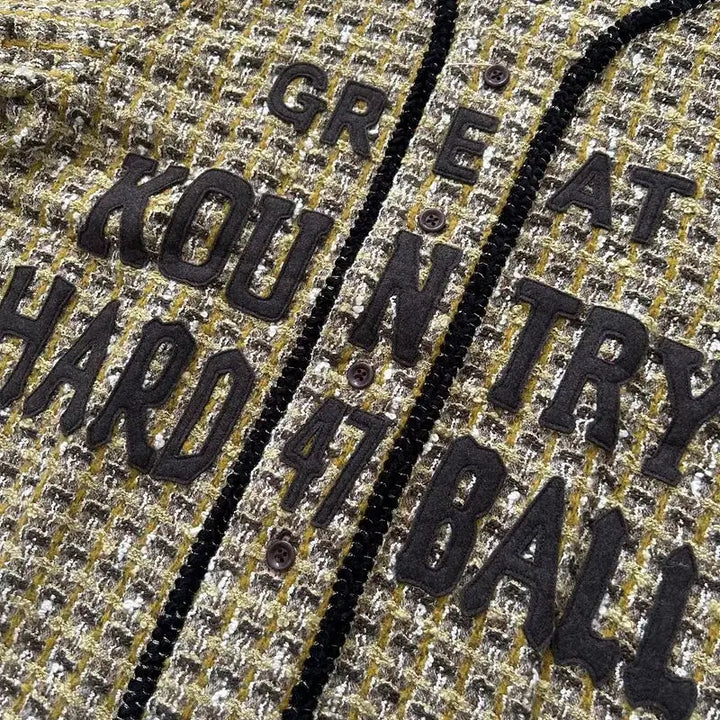 [BUNJANG] KAPITAL Tweed Baseball Shirt Yellow Size 3 / KAPITAL 캐피탈 트위드 야구 셔츠