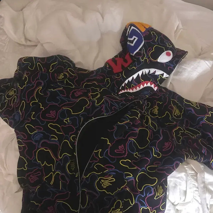 [BUNJANG] BAPE Neon Camo Shark Hoodie / 베이프 네온 카모 샤크 후드집업 w 판매