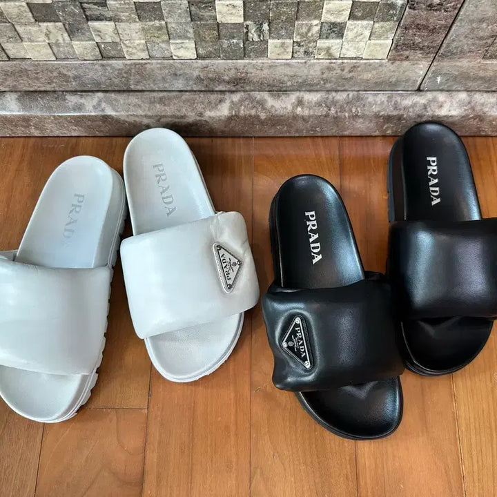 [BUNJANG] Prada Nappa Padded Triangle Logo Slippers / 프라다 나파패딩 삼각로고 슬리퍼 36 - 화이트