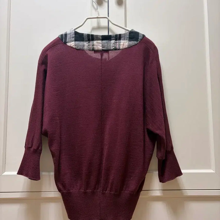 [BUNJANG] McGinn Check Neck Cardigan - Burgundy / McGinn 체크 넥 카디건 버건디