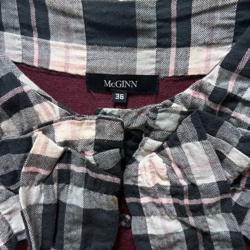 [BUNJANG] McGinn Check Neck Cardigan - Burgundy / McGinn 체크 넥 카디건 버건디