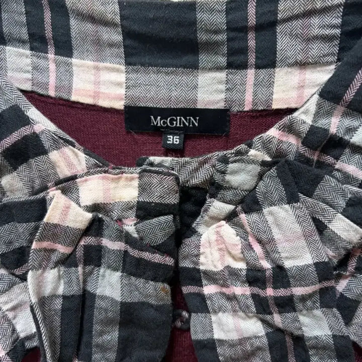 [BUNJANG] McGinn Check Neck Cardigan - Burgundy / McGinn 체크 넥 카디건 버건디