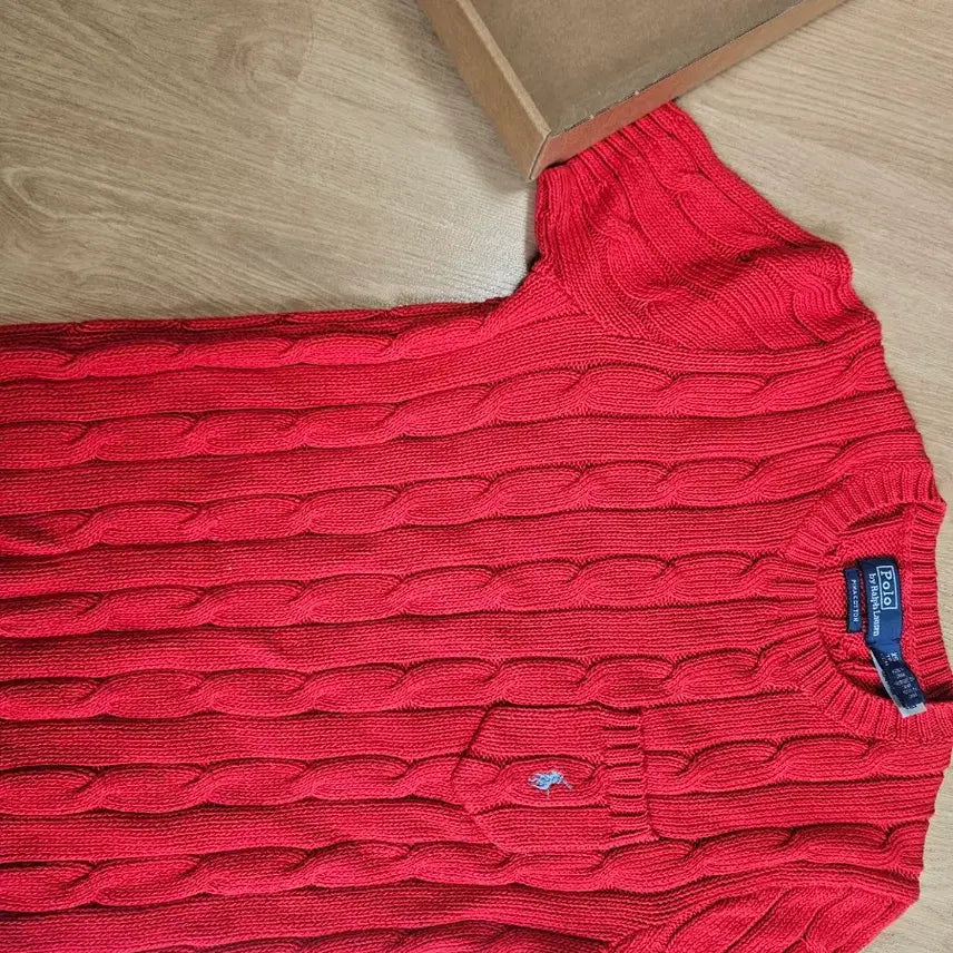 [BUNJANG] Polo Ralph Lauren Red Cable Knit Short Sleeve Top XS / 폴로 랄프로렌 레드 케이블 니트 반팔 새상품xs