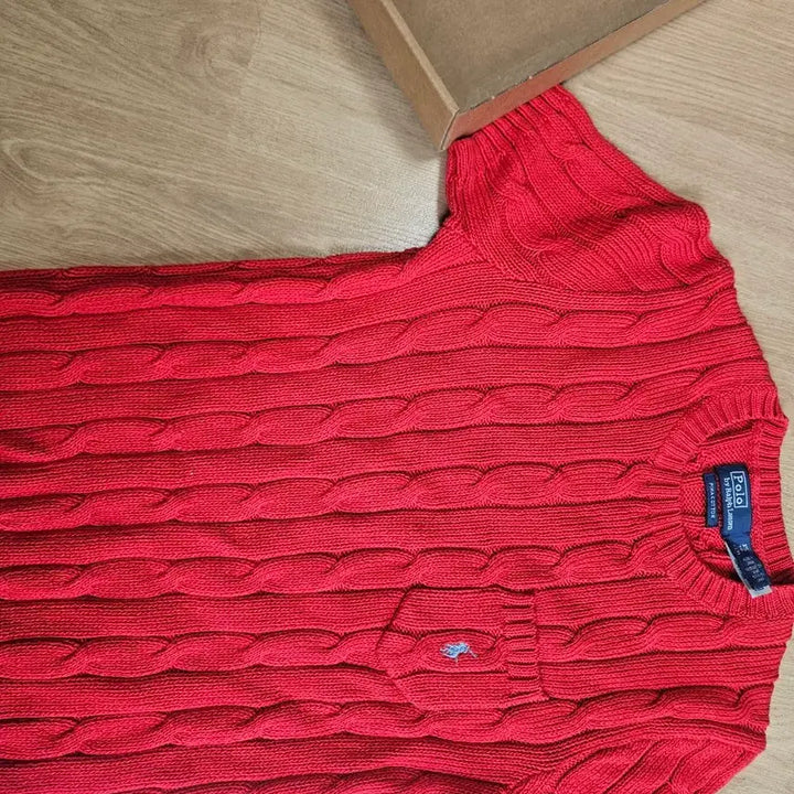 [BUNJANG] Polo Ralph Lauren Red Cable Knit Short Sleeve Top XS / 폴로 랄프로렌 레드 케이블 니트 반팔 새상품xs